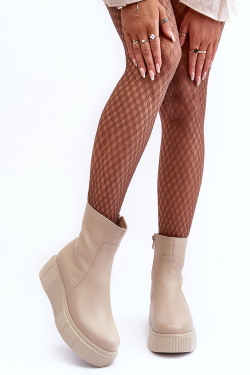 Women's Leather Platform Boots Beige Jenefer