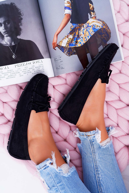 Women's Suede Moccasins Black Espanto