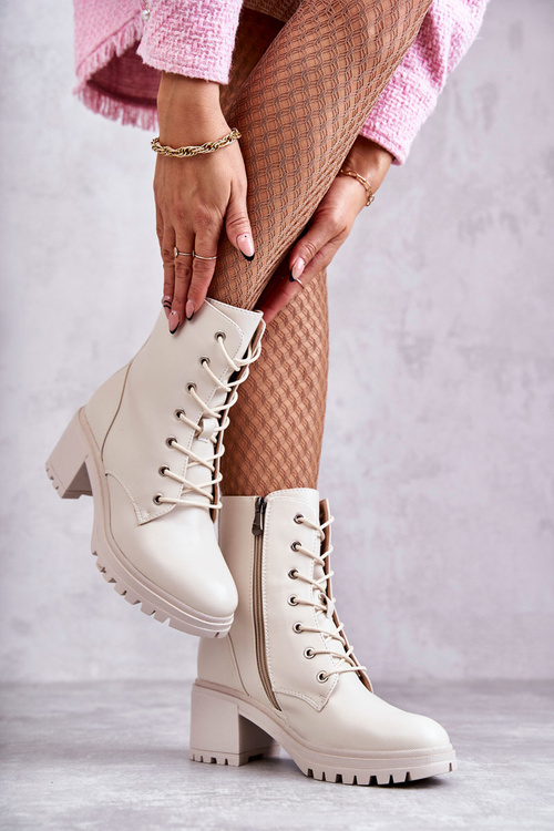 Women's Warm Boots On High Heel Light Beige Grethe