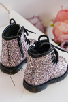 Children's Glittery Lined Boots with a Zipper Pink Saussa