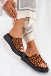 Women's Platform Sandals With Low Wedge And Decorative Detail Leopard Print Brown Saqesse