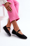 Black Eco-Suede Ballerina Flats with Buckle Anlofi