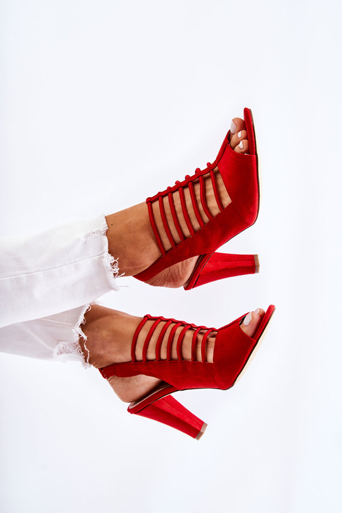 Suede Sandals On High Heels Red Vinnie