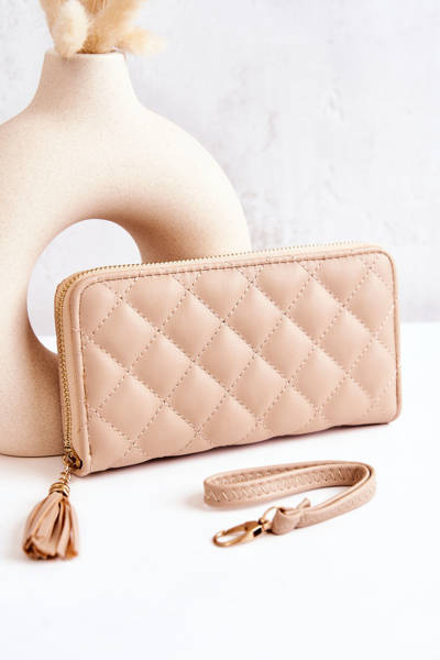Large Fringed Quilted Wallet Beige Selley
