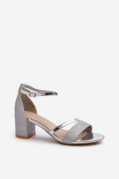 Women's Low Heel Silver Glitter Sandals Ploemis