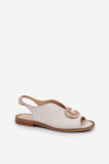 Leather Sandals On A Flat Heel With Decoration Light Beige Laura Messi 2865