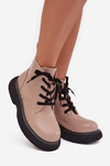 Insulated women's ankle boots on platform with laces dark beige Harmine