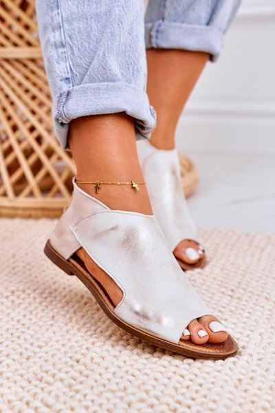Women's Leather Sandals Nicole 2622 White Metallic