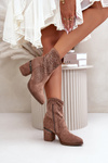 Embellished Women's Heeled Boots Made Of Eco Suede Brown S.Barski HY42-029