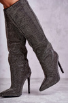 Fashionable Boots On High Heel With Cubic Zirconia black Lovisa