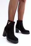 Women's Suede Boots On Heel With Decoration Black Strong