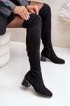 Heeled Knee High Block Boots Made Of Eco Suede Black Galadi