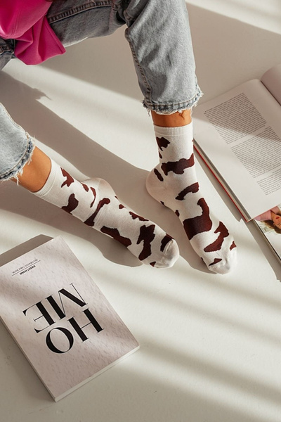 Bawełniane Skarpetki Damskie W Łaty Brązowe