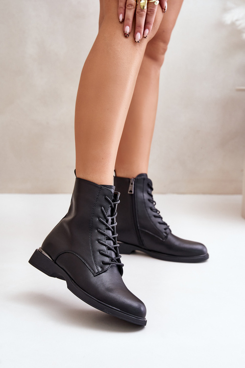 Damskie Botki Workery Ocieplane Skórzane Czarne Vinceza 66691