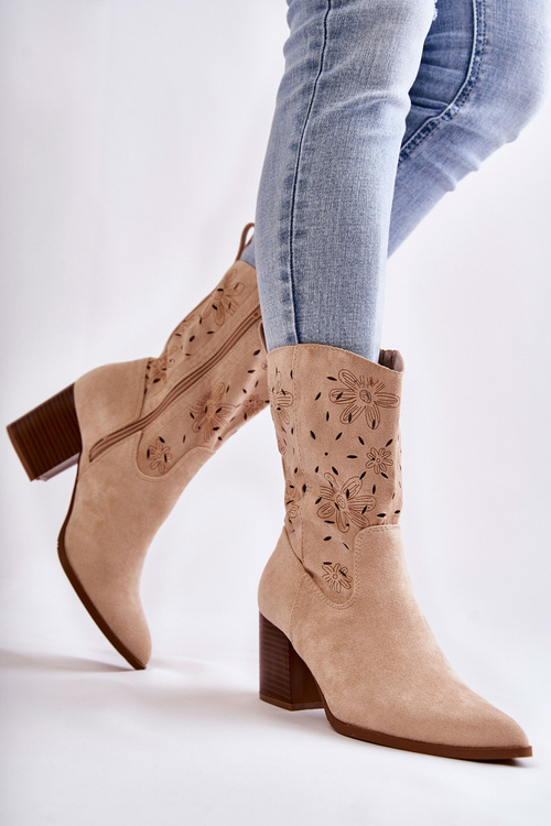 Women's Suede Boots With Cowboy Boots Beige Ariane