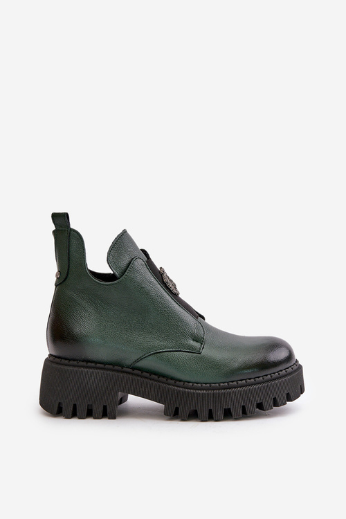 Zazoo 60451 Women's Leather Ankle Boots With Decoration Dark Green