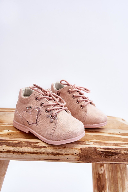 Botki Skóra Sznurowane Motylek Różowe Avi