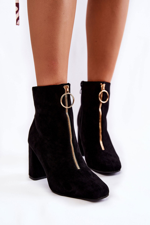 Suede Boots On High Heels With A Decorative Zipper black Lisette