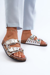 Decorated Women's Slippers With Buckles S.Barski MY121 Silver