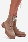 Women's work boots with crystals on the tongue beige Rosira