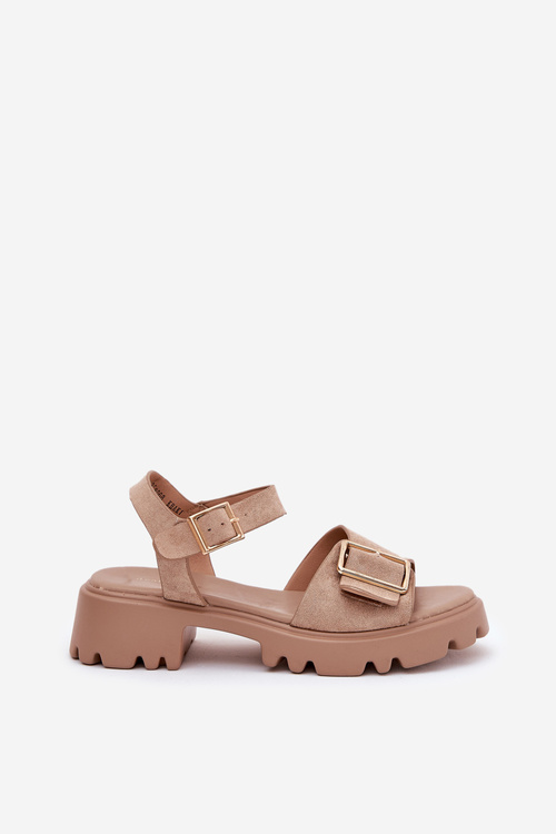 Eco Suede Women's Sandals With Buckle Beige Gofielle