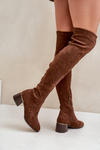 Block Heeled Knee High Boots From Eco Suede Brown Galadi