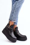 Women's Leather Boots on Platform Wedge with Straps Zazoo 1752 Black 