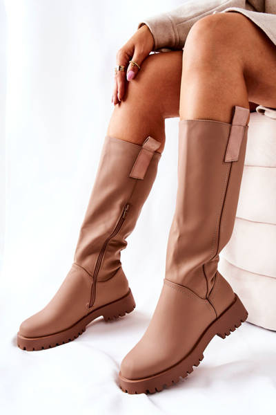 High Leather Boots Beige Trishia