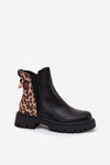 Insulated women's ankle boots with gold detail leopard pattern black Calista