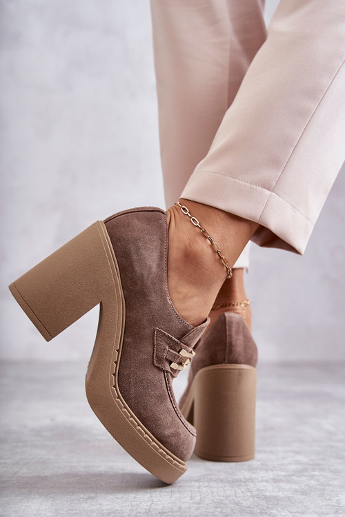 Półbuty Zamsz Masywny Słupek Beżowe Lemar Jaime