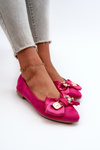 Women's Eco Suede Ballerina Flats with Bow and Brooch Fuchsia Satris