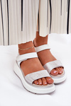 Women's Leather Sandals On Platform And Wedge With Velcro S.Barski LR51-543 Silver