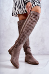 Openwork Suede High Boots Dark beige Arinna