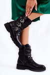 Women's Warm Boots With Strips Smooth Black Lamberta
