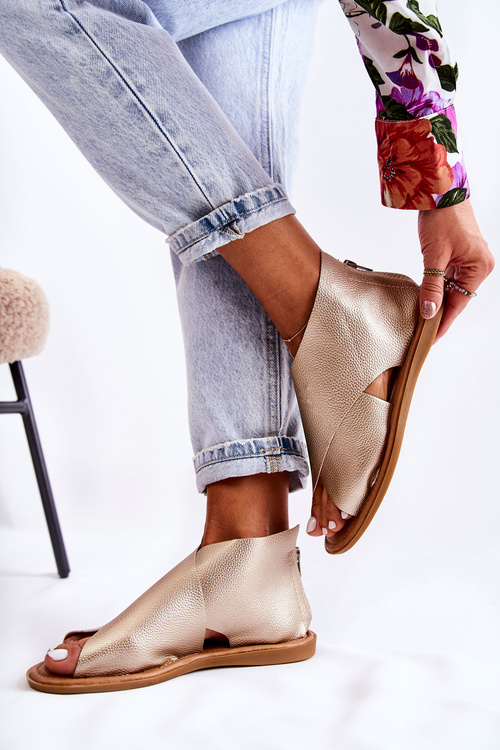 Sandały Damskie Skórzane Na Szeroką Stopę Złote Catalise