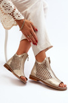 Leather Cut-Out Sandals with Zip Gold Zazoo 977/L