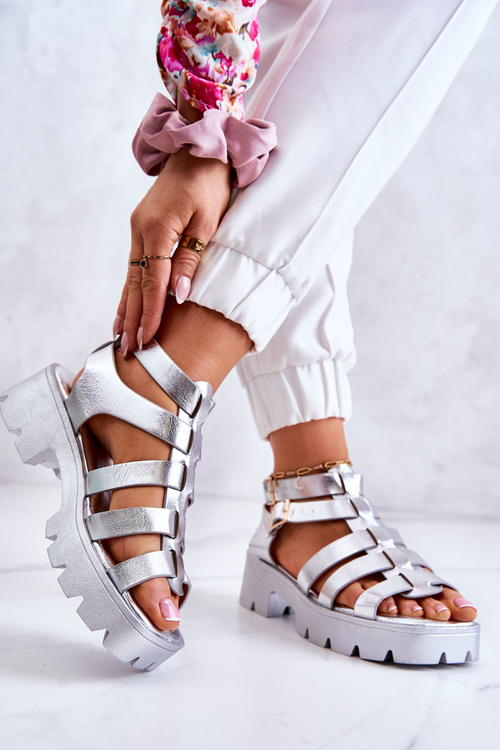 Leather Sandals With Straps Silver Minorite