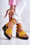 Women's Suede Wedge Sandals Yellow Cortena