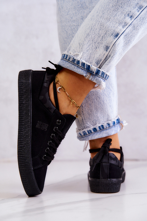 Tenisówki Damskie Niskie Wiązane Czarne Big Star JJ274563