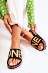 Classic Slip-On Slippers With Inscription Black and Gold Bahari