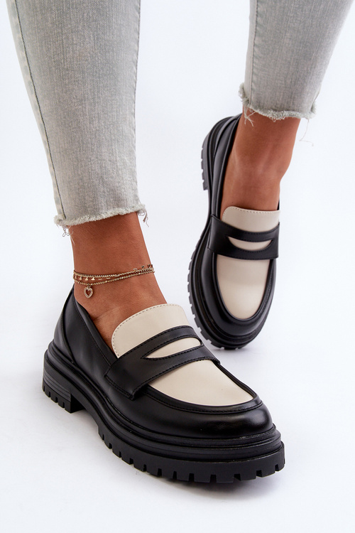 Mokasyny Płaski Obcas Platforma Czarne Kaldira 5731