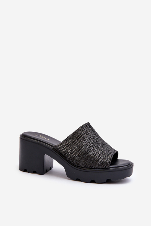 Damskie Klapki Na Obcasie z Plecionką Czarne Titantha