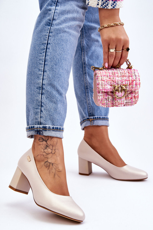 Leather Pumps On A Block Heel Sergio Leone PB178 Pearl Beige