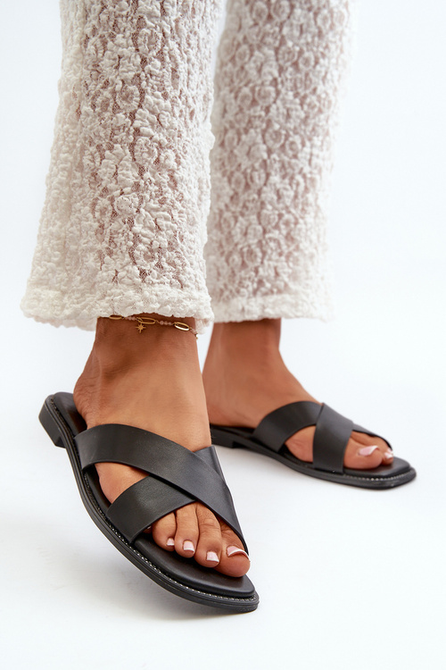 Women's Flat Heeled Sandals In Faux Leather S.Barski KV27-002 Black