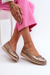 Elegant women's leather ballerina flats by Maciejka P6504-25 in gold