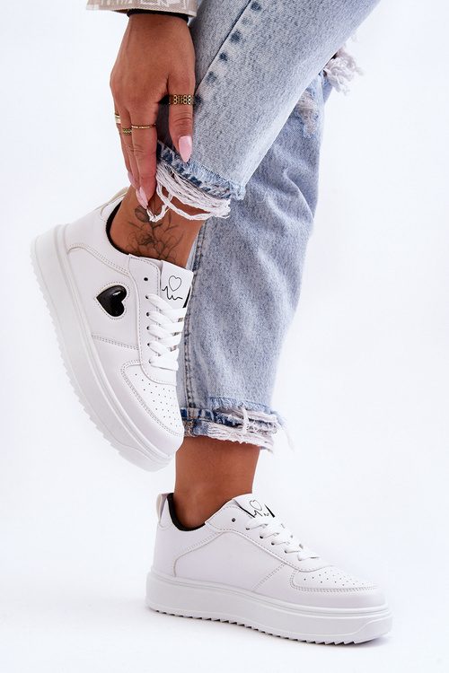 Classic Sports Shoes with White-Black Heart Amore