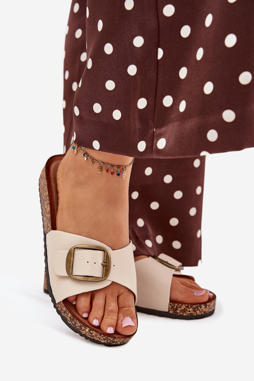 Women's sandals on cork platform with buckle beige Vianara