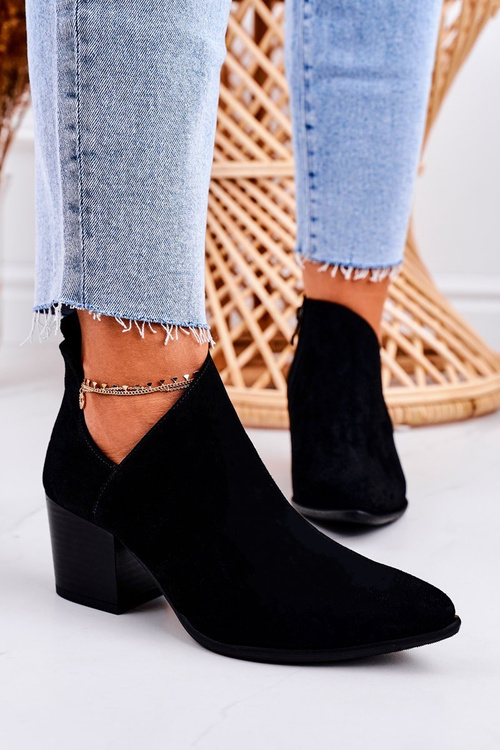 Women's Boots With A Cut On Block Heel Suede Black Lawrence