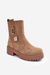 Women's Massive Suede Boots on Flat Heel Beige Lunai
