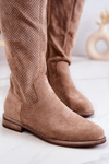 Women's Suede Openwork Boots Beige Thessie